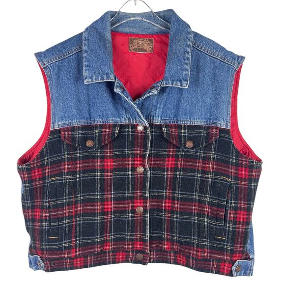 Vintage Pendleton Originals Size Large Wool Flannel Denim Vest Red Plaid - Picture 1 of 9